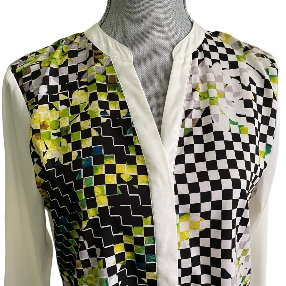 Ivanka Trump Button Down Women's Top Checkered Floral Print Size M - Picture 4 of 5
